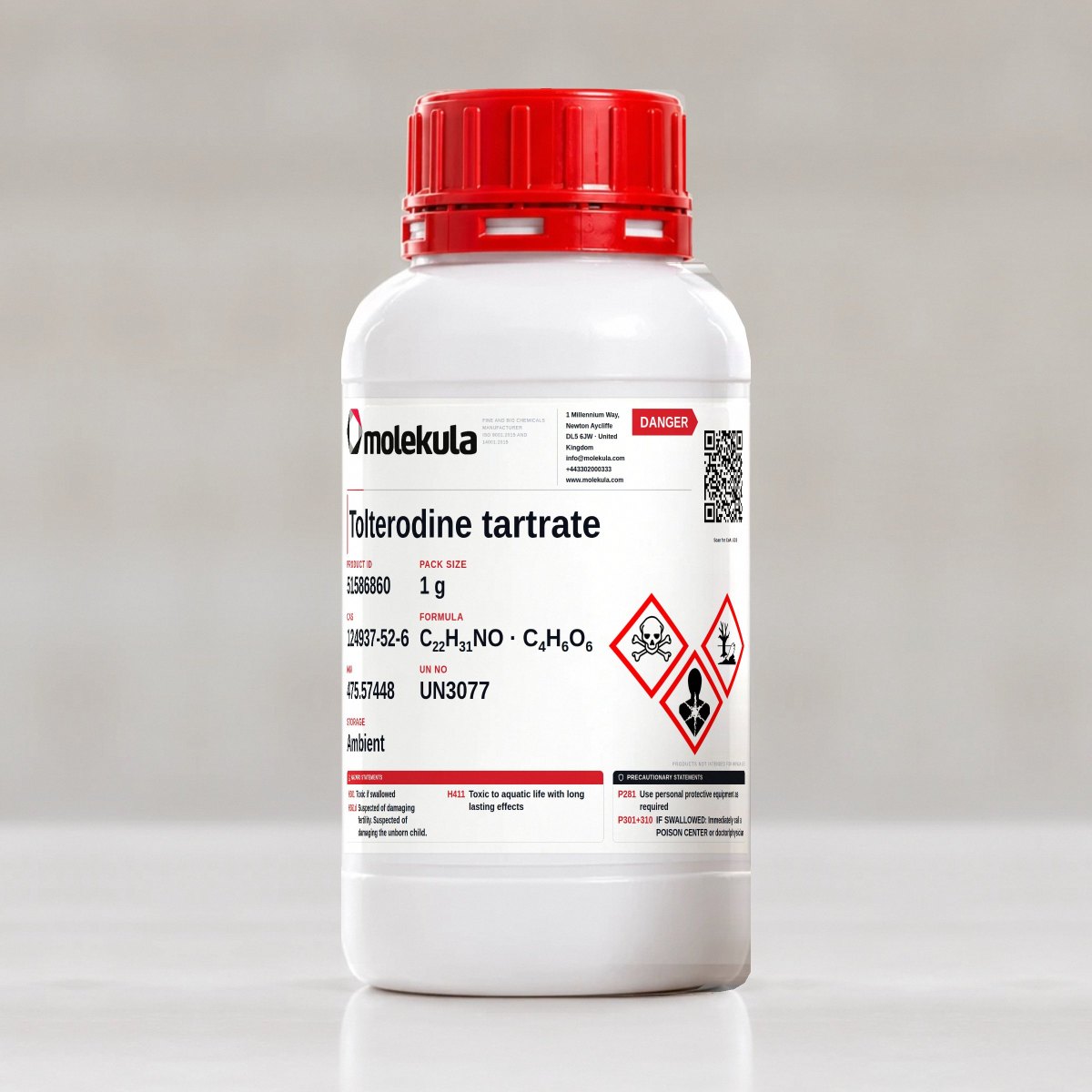 Tolterodine tartrate, 1 g pack