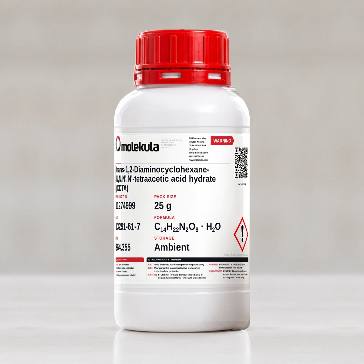 trans-1,2-Diaminocyclohexane-N,N,N',N'-tetraacetic acid hydrate (CDTA), 25 g pack
