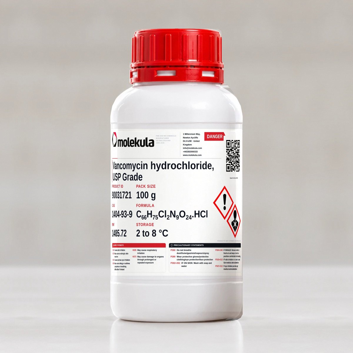 Vancomycine chlorhydrate, grade USP, conditionnement 100 g