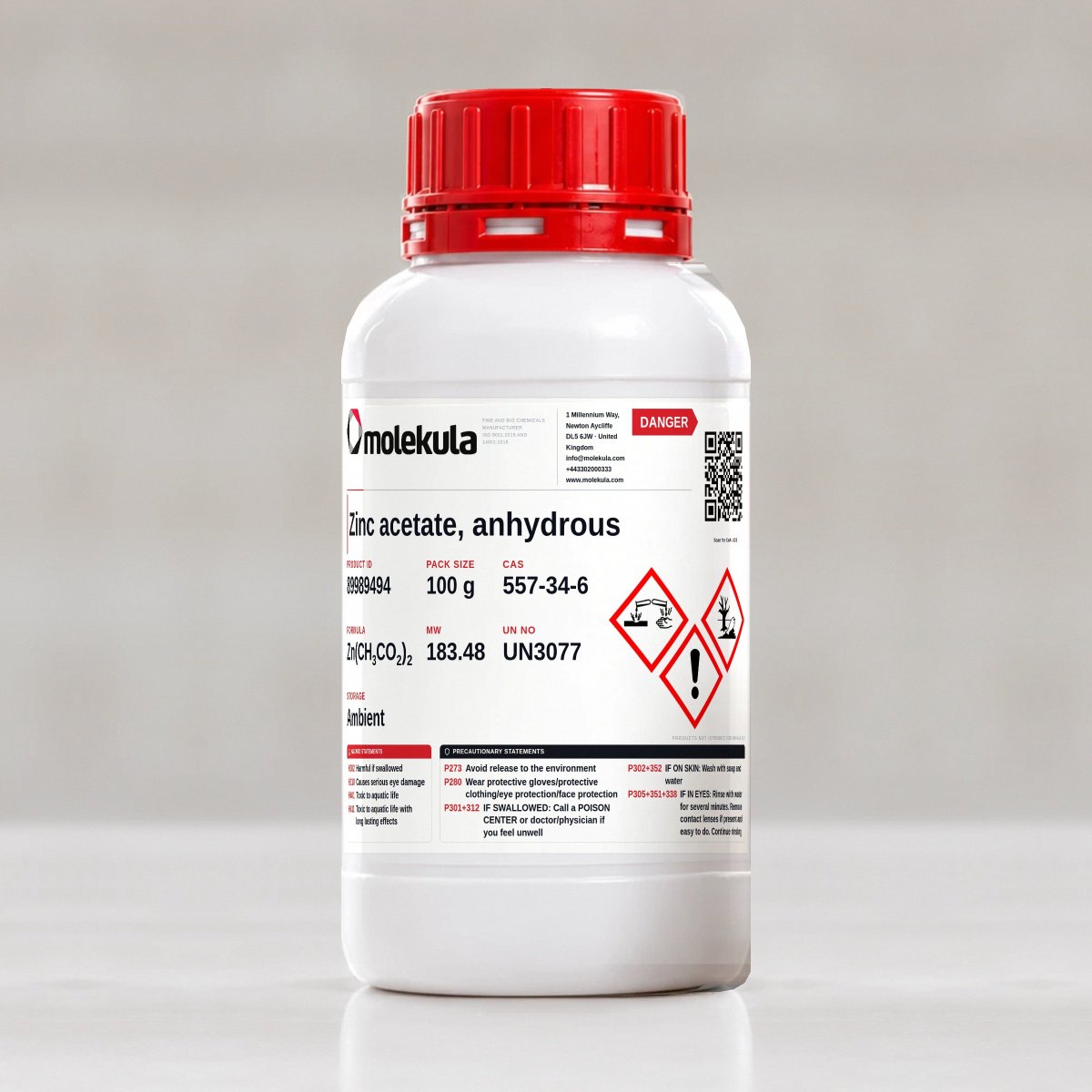 Zinc acetate, anhydrous, 100 g pack